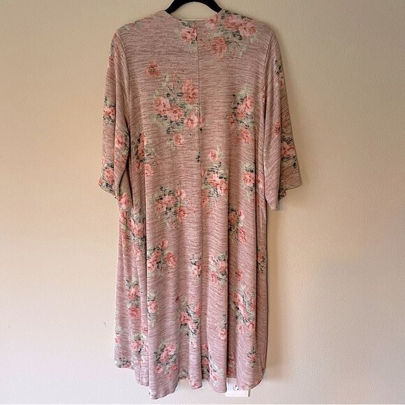 Torrid Dusky-Pink, Floral Print 3/4-Flare Sleeve, Women’s Knit Duster. Size 2X. - Picture 2 of 5